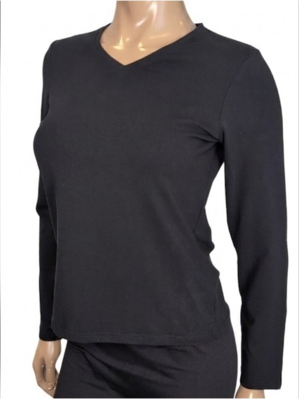 Vintage Y2K RW&CO Black Long Sleeve V-Neck Top Cotton Blend Womens Size Medium